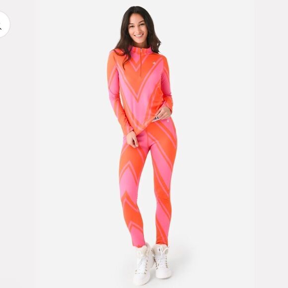 NEW Perfect Moment Thermal SET Azalea Pink and Orange Chevron Print Size Large - Picture 1 of 14